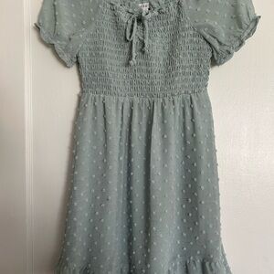 Green Smocked Ruffled Sundress with Puff Sleeves